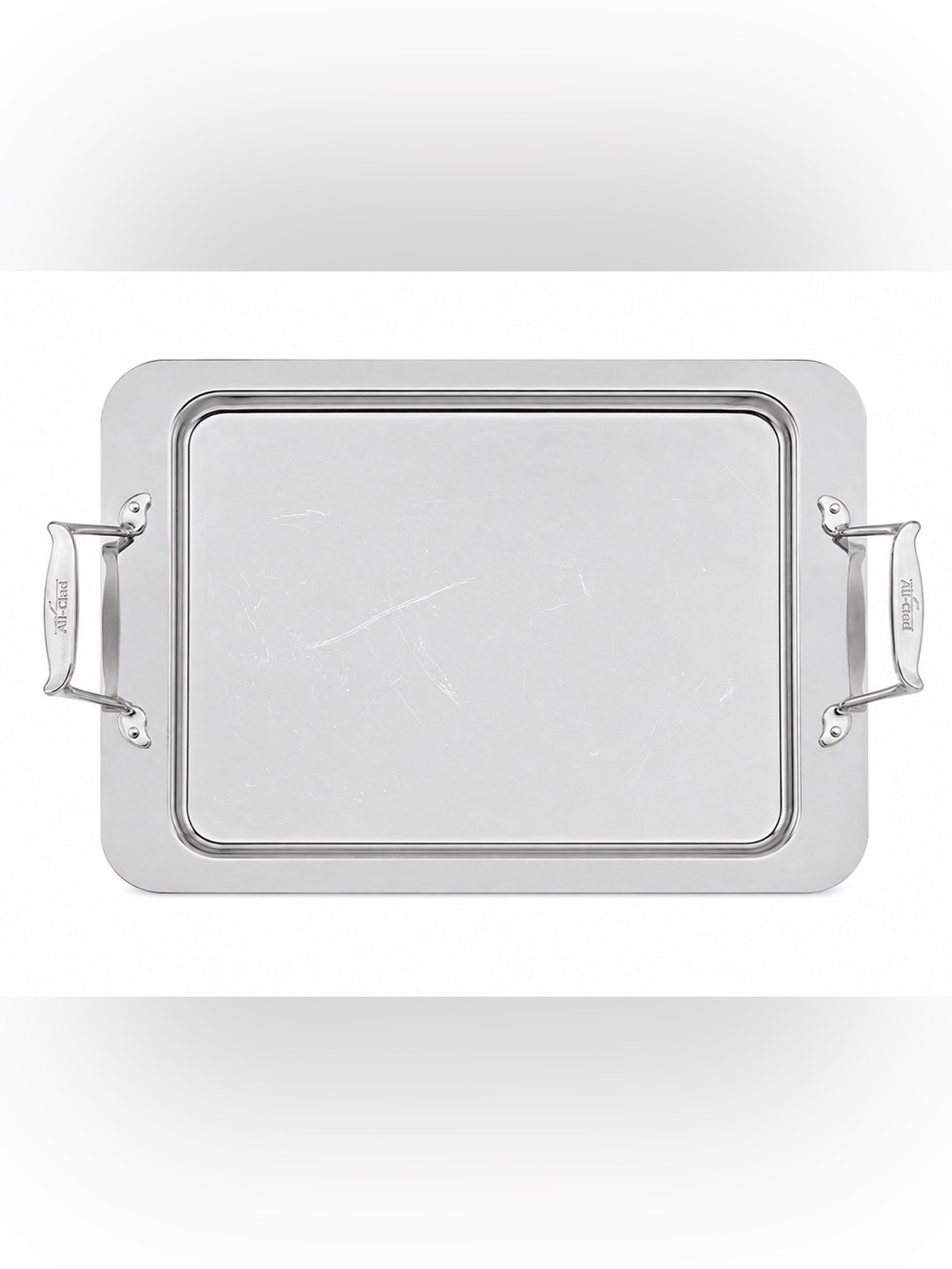 All Clad Large Rectangle Stainless Steel Serving Tray with Handles 18" x 12"